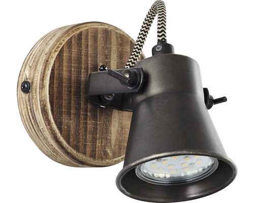 Wandspot, 1-lichts, HxB 13x9,5 cm, bruin/zwart