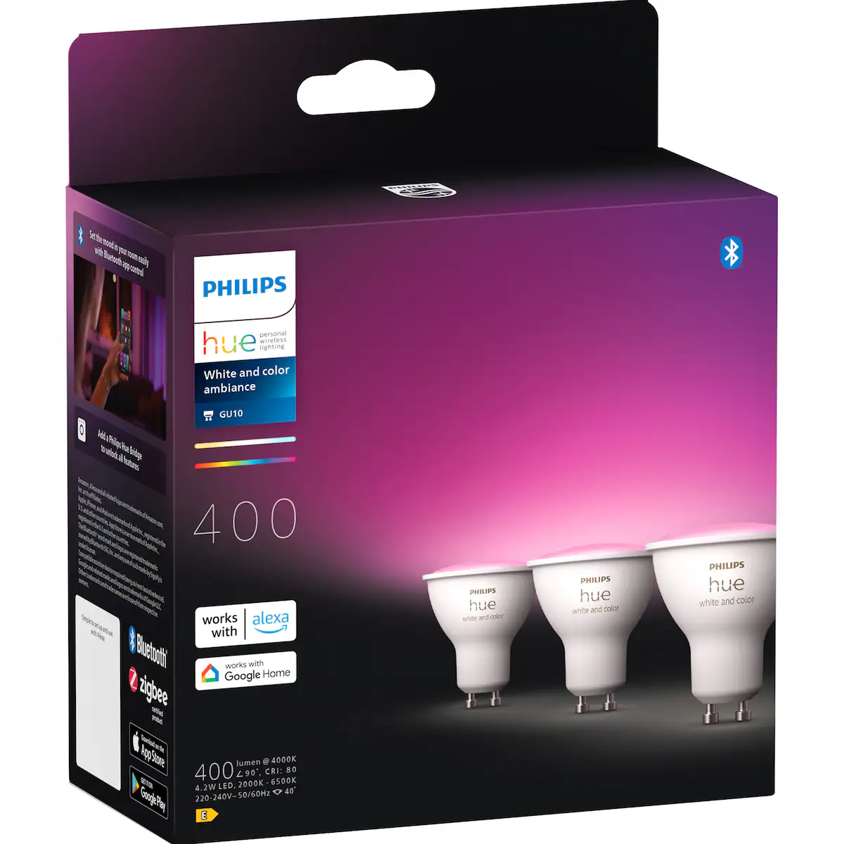 Philips Hue WCA LED-pære 4,2W, GU10 (3-pk)
