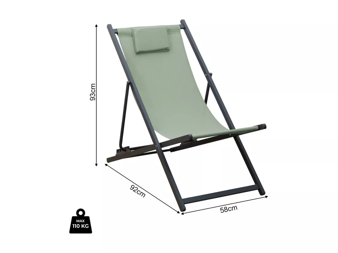 Chaise Longue Pliable Rebecca Mobili Lokta 93x58x92 Polyester Aluminium Vert Gris Foncé