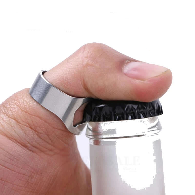 (Ø22mm) 2in1 Edelstahl Ring Flaschenöffner Bier Deckel Entferner Kronkorken Fingerring - Silber