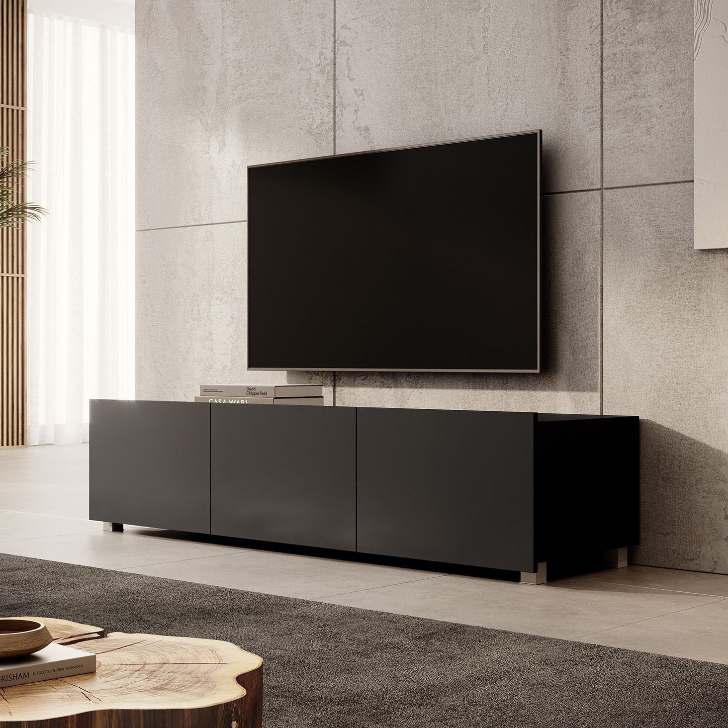Calabas - TV-Meubel met 3 deuren - Mat zwart - 150x43x37 cm