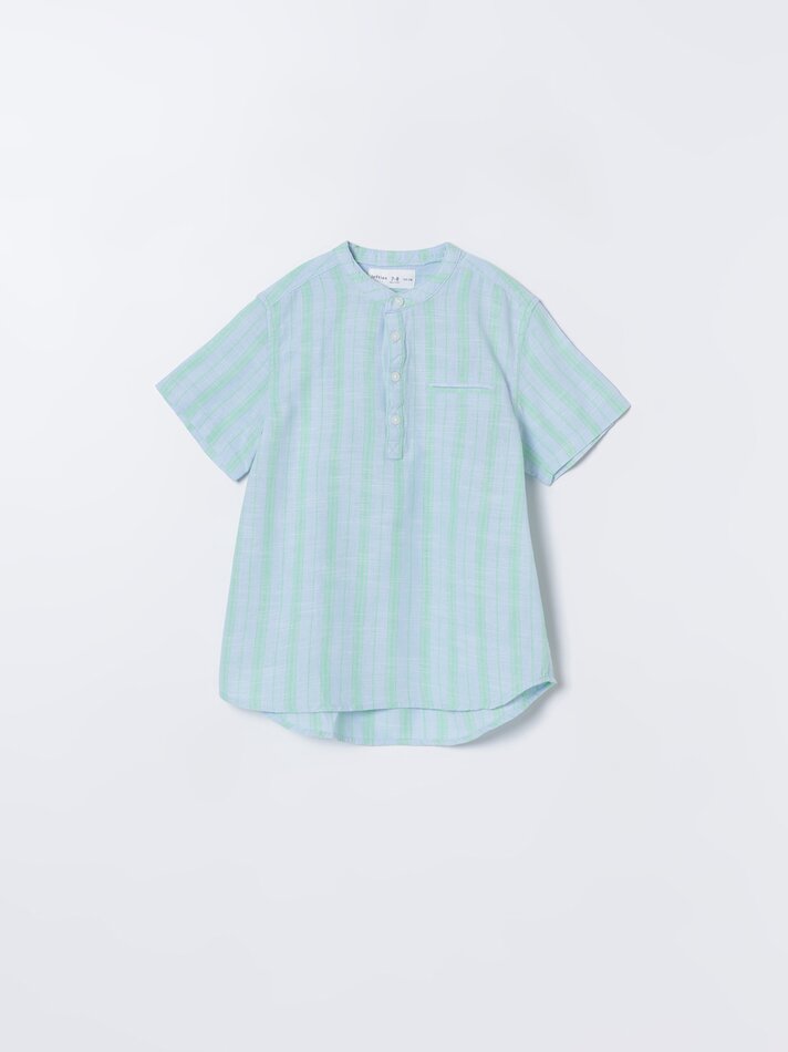 Camisa listrada com efeito linho - Azul Pastel