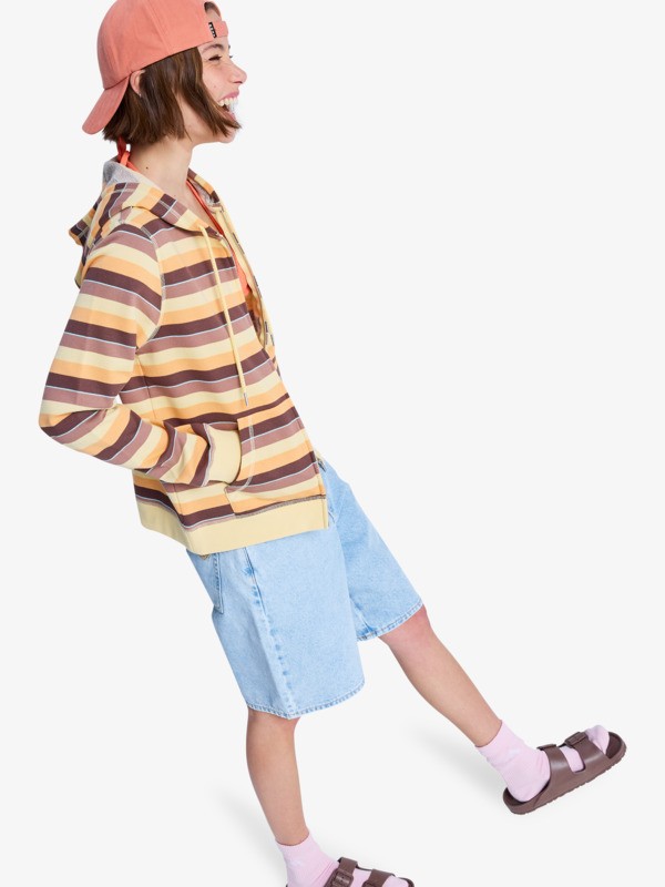 Perfect Stripe Sweat à capuche zippé rayé Marron Femme