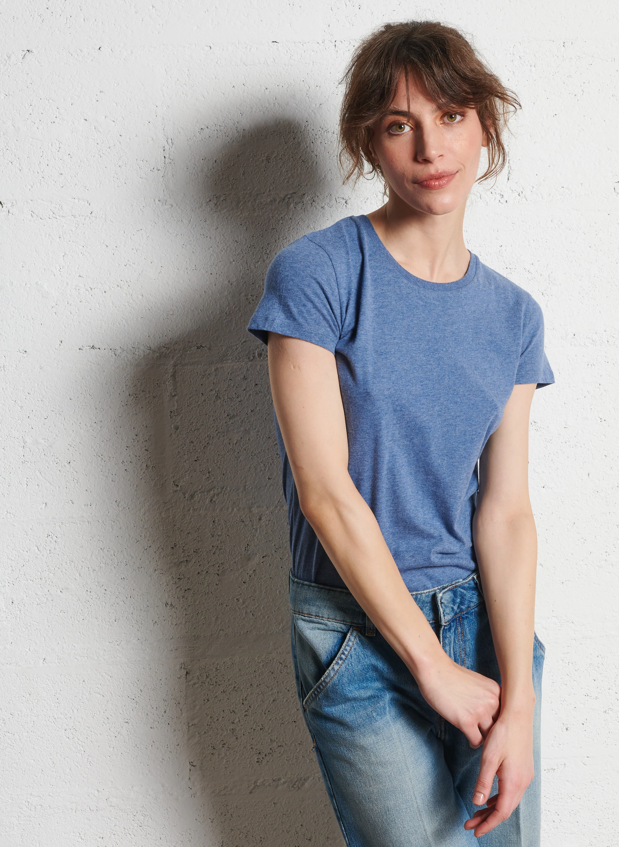 Tee-shirt col rond en coton | Bleu