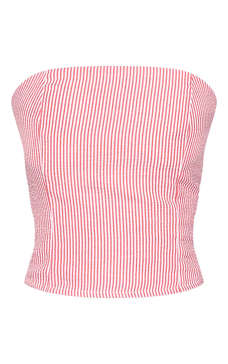 Rouge Ensemble Haut Bandeau Corset À Laçage Dos À Rayures Fines