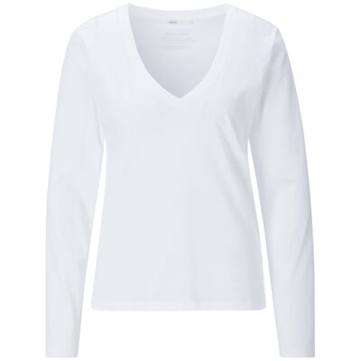 Damen-Longsleeve V-Ausschnitt, Weiß