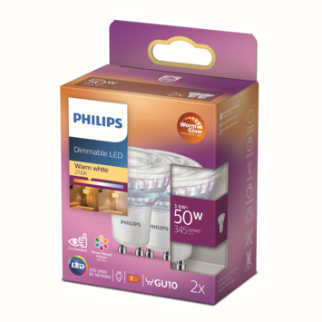 Philips LED spot GU10 50W 2 stuks warmglow dimbaar