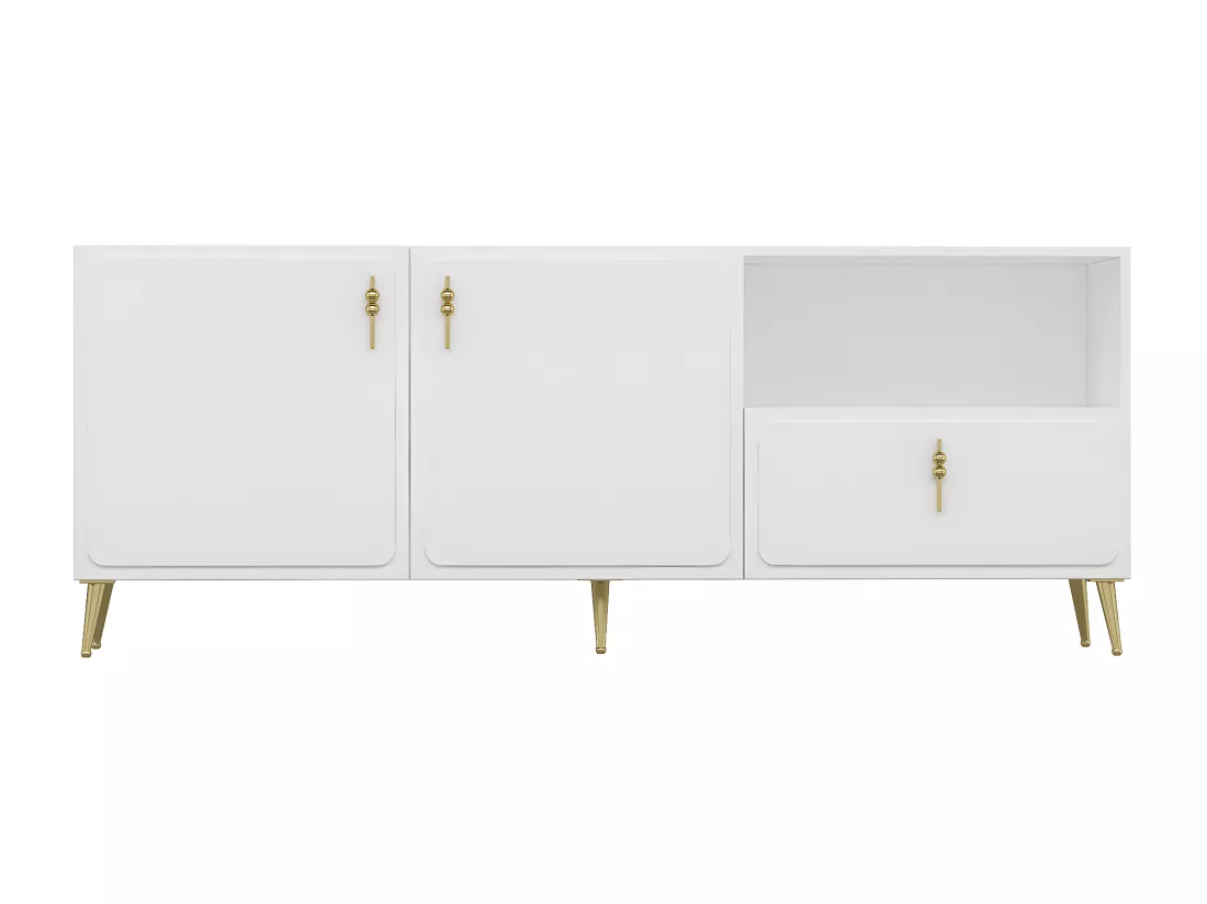 Buffet avec 2 portes, 1 tiroir et 1 niche - Blanc et Doré - MAVELYA