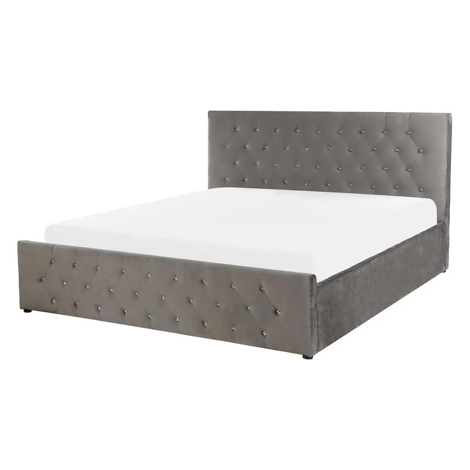 AMIENS - Bed met opbergruimte - Grijs - 140 x 200 cm - Fluweel