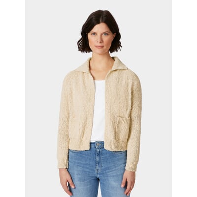 Damen-Strickjacke mit Kragen, Naturweiß