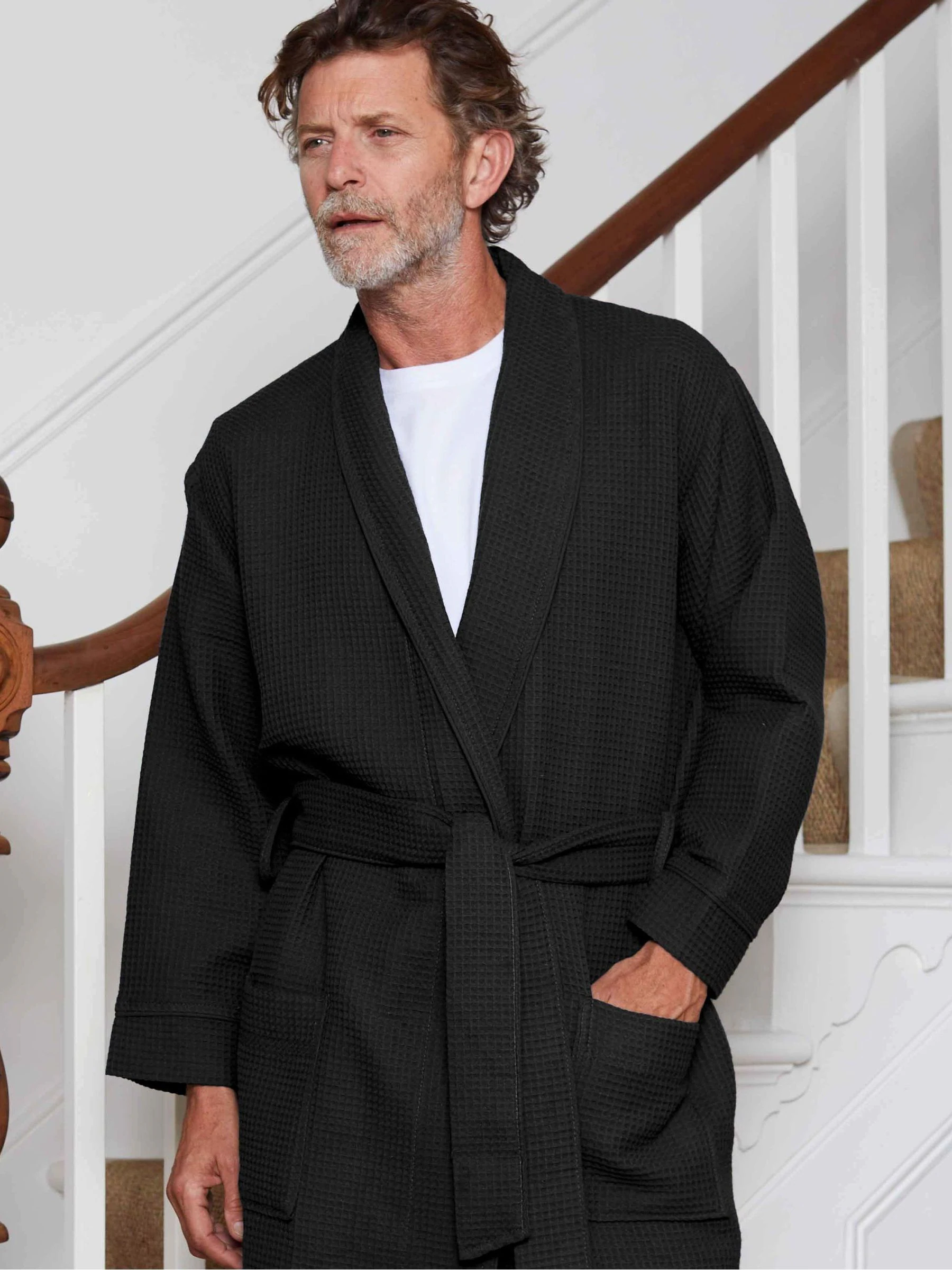 Savile Row Company Zwarte 100% katoenen kamerjas met wafeldessin