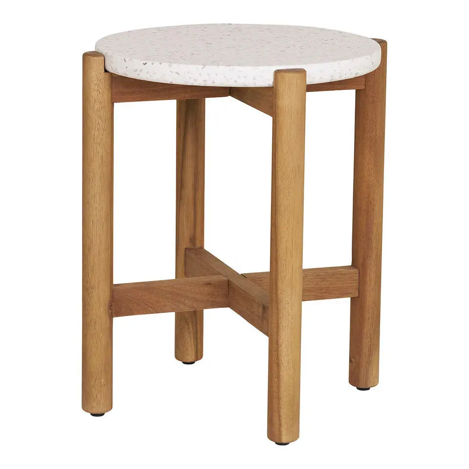 Sidetable Acacia Naturel/Wit - 37x37x46cm - Terracina