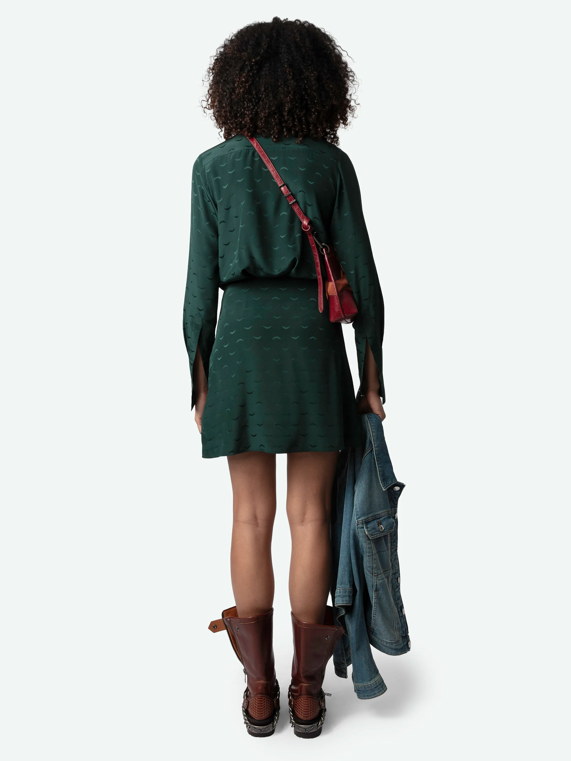 RUNELLE - Robe courte col classique en soie | Vert