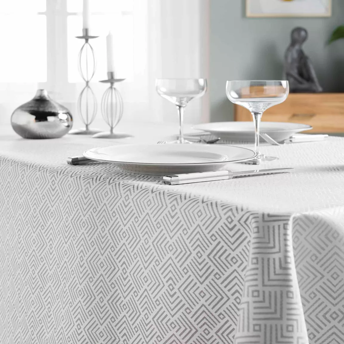 Nappe rectangulaire enduite (140 x 250 cm) Azuline Grise