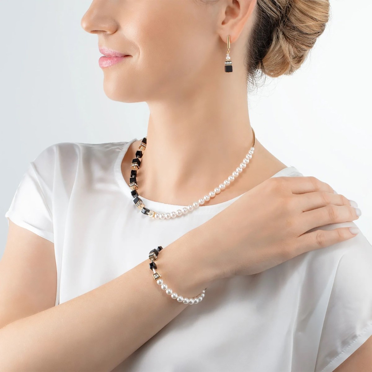 Collier Coeur de Lion GeoCUBE® PreciousFusion Pearls noir-doré