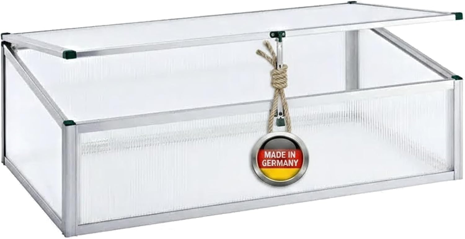 Beckmann Frühbeet Typ Allgäu Modell FSH – Extrem Stabil: Hagelfeste 6mm Platten – Made in Germany – UV-Schutz—Premium Aluminium Mini-Gewächshaus – 98x58cm