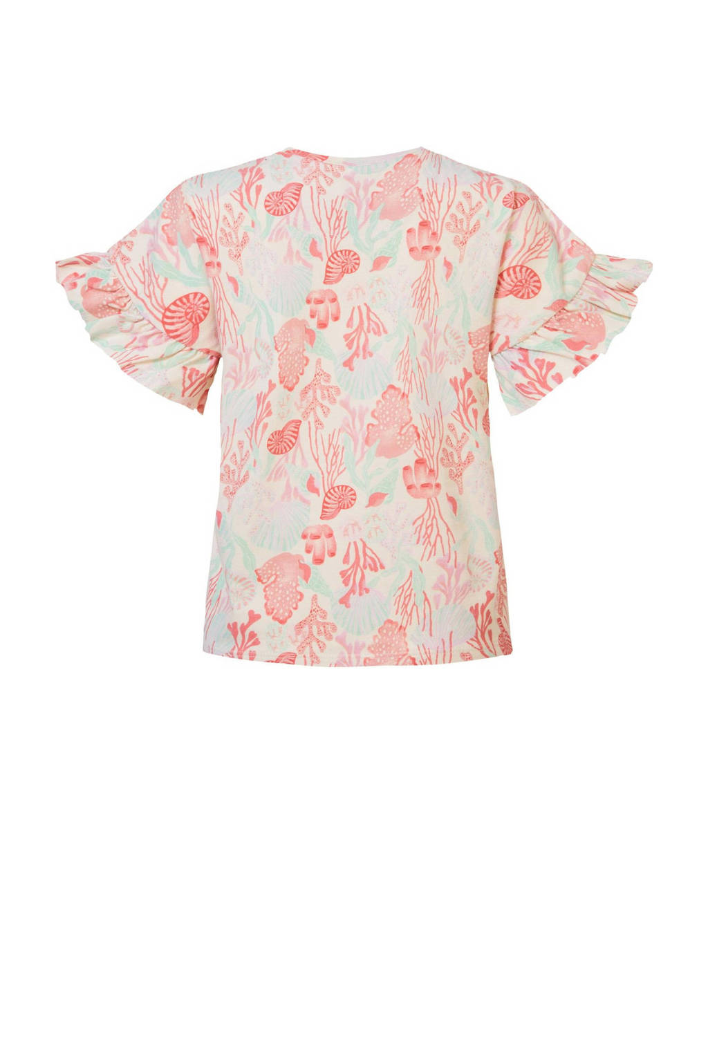 Noppies T-shirt met all over print en ruches roze/wit