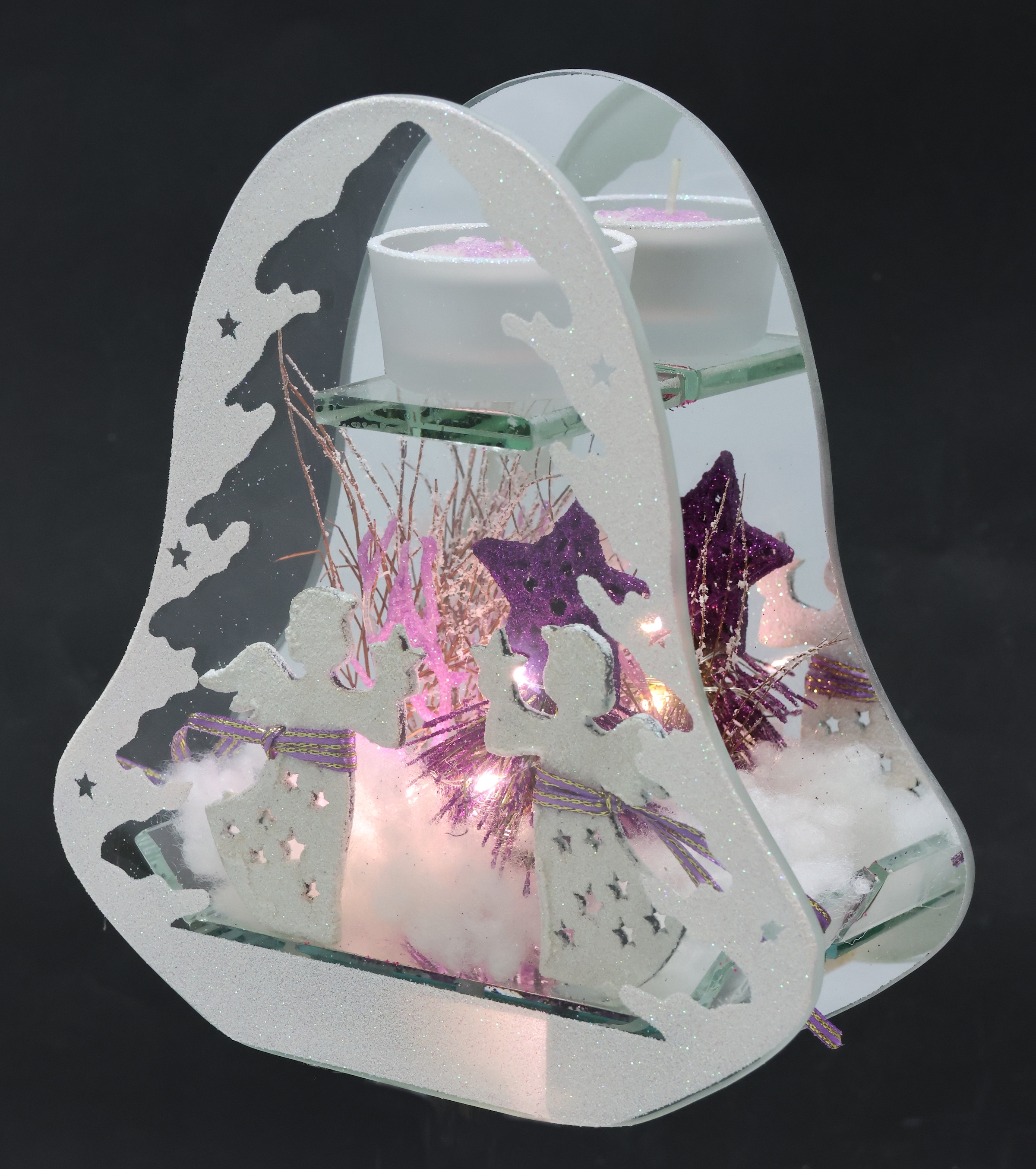 I.GE.A. Teelichthalter »Deko-Objekt mit LED Licht und Teelichtkerze« Mit Tanne Engel Stern Kunstschnee Weihnachtsdeko Geschenk