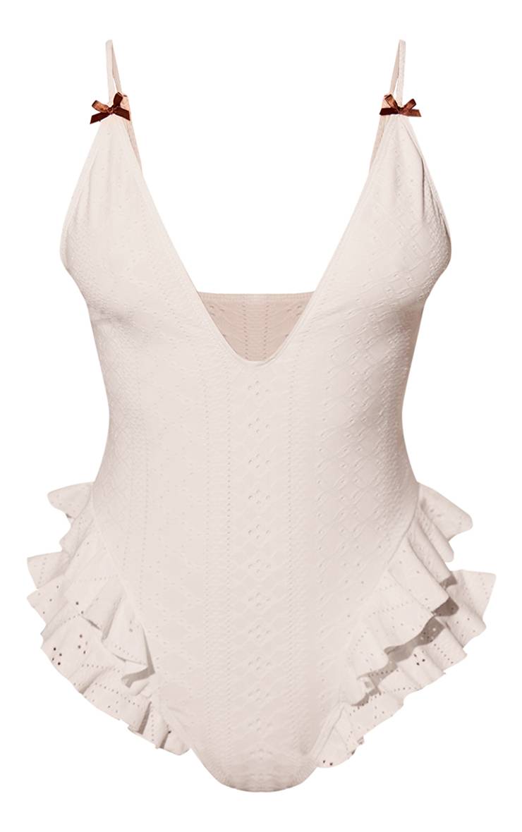 Blanc Maillot De Bain Broderie Anglaise À Volants Et Nœuds
