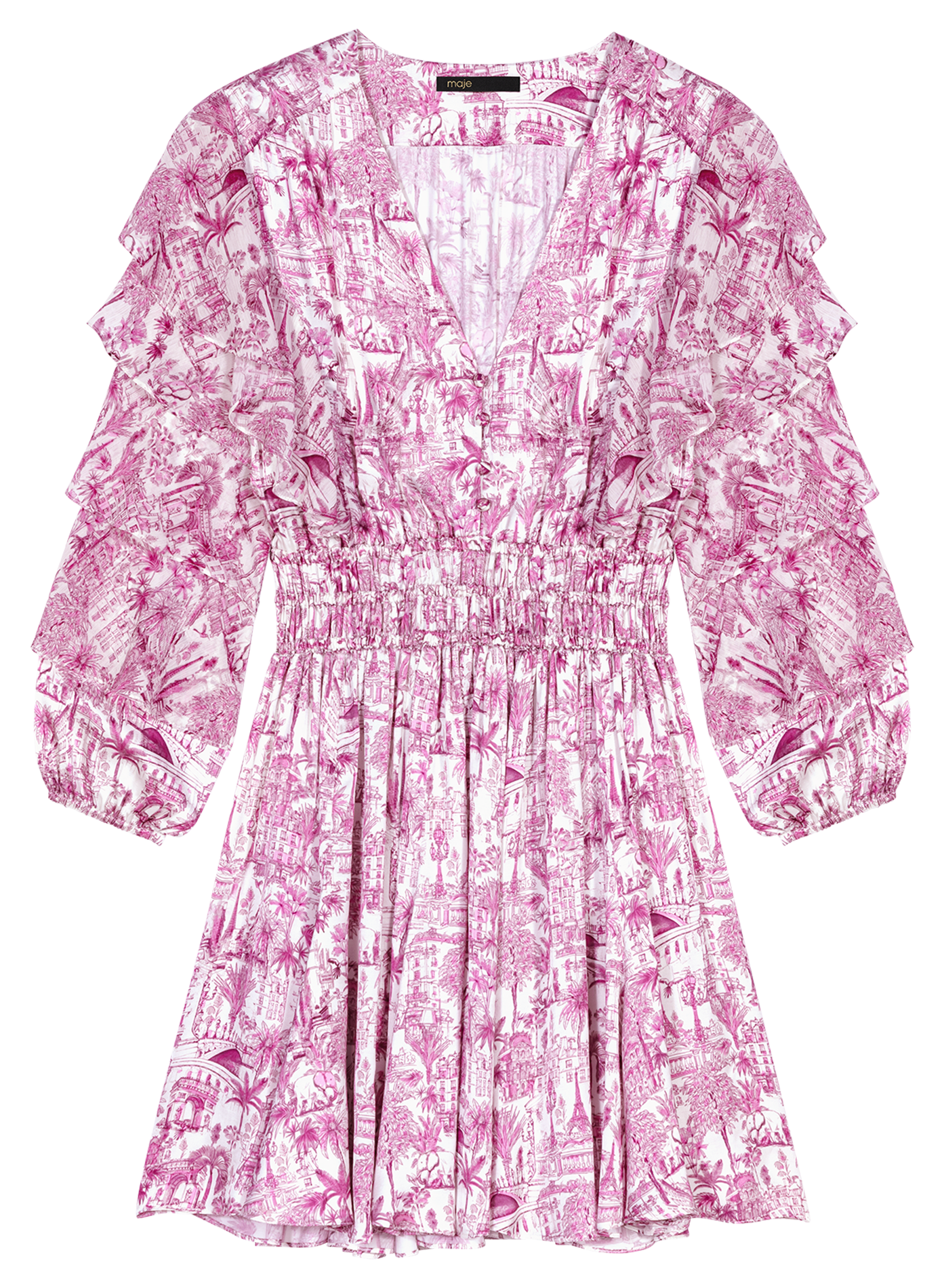 Robe courte col V imprimée | Rose
