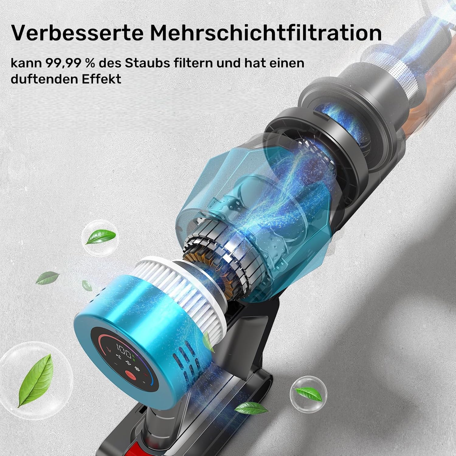 Ultra-starker Akku-Staubsauger mit automatischer Stauberkennung/Bis zu 40 Minuten Laufzeit/Beutelloser Staubsauger für Teppiche, Hartböden & Tierhaare Blau -550W