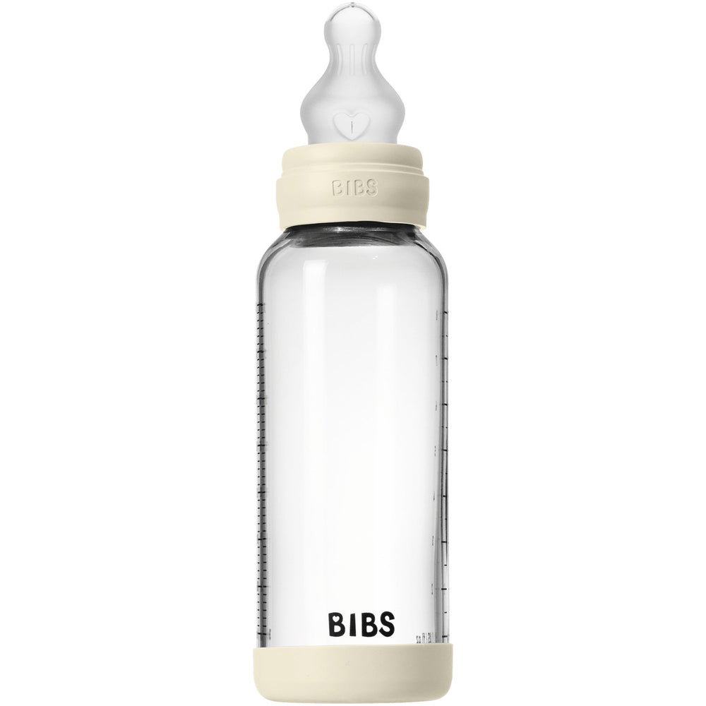 Køb Bibs Ivory Glass Baby Flaske Round Silicone Medium Flow
