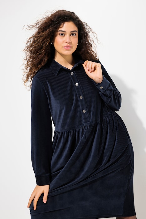 Cordkleid, oversized, Hemdkragen, Puffärmel, Langarm