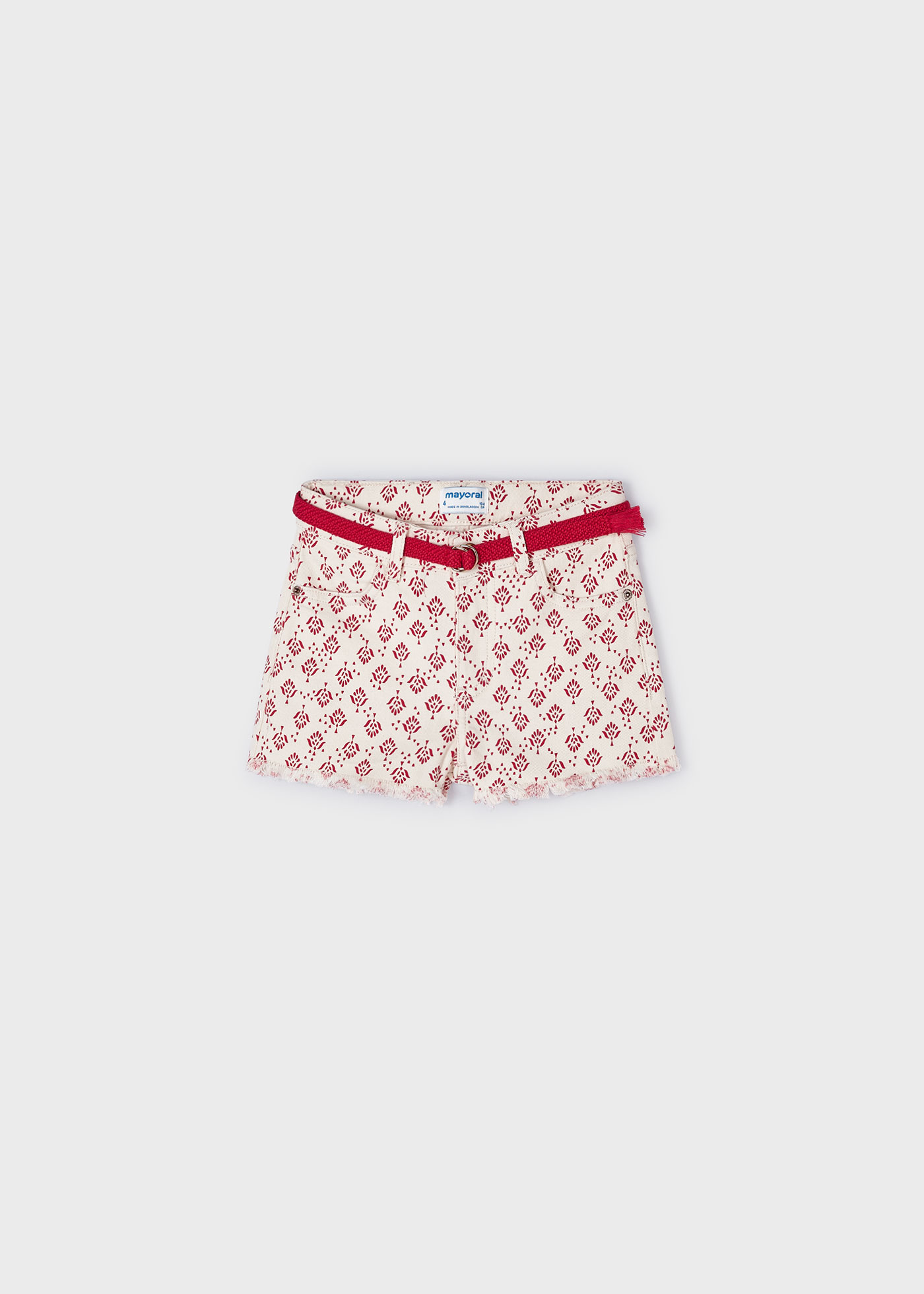 Shorts estampados com cinto da Better Cotton para meninas, branco.