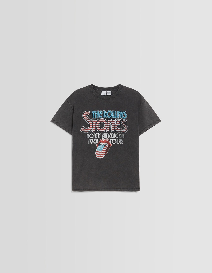 Camiseta de manga curta com estampa dos Rolling Stones