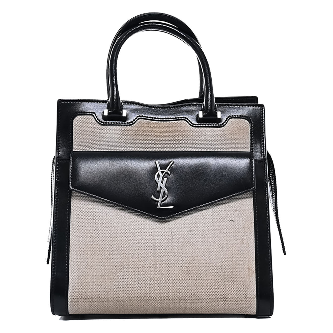 Saint Laurent Sac bandoulière Uptown Canvas & Cuir box écru - État correct - L.23 cm