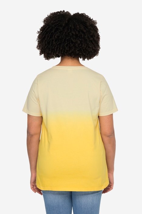 T-Shirt, Farbverlauf, Pailleten-Schriftzug, V-Ausschnitt, Halbarm