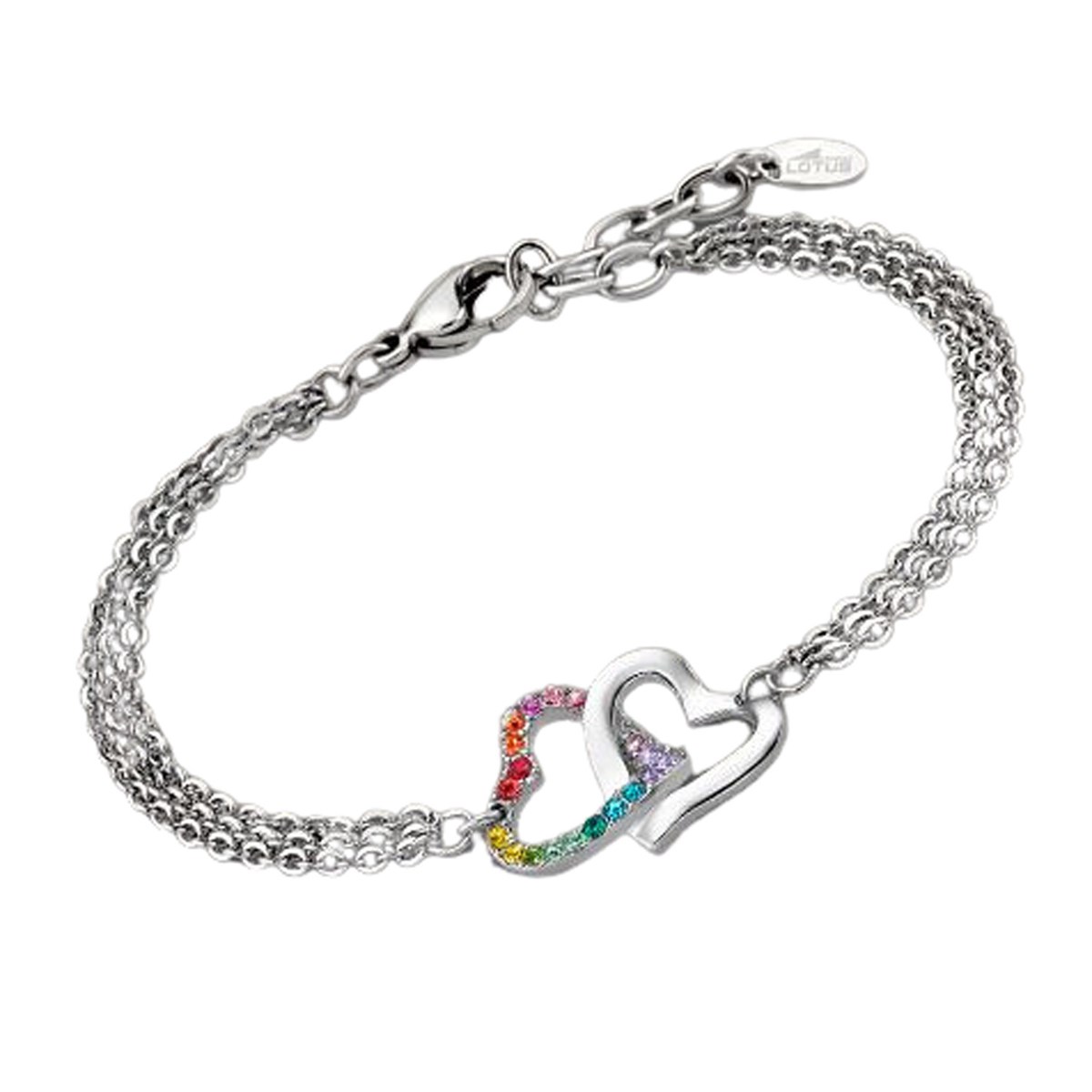 Bracelet Lotus acier 2 coeurs pierres multicolores