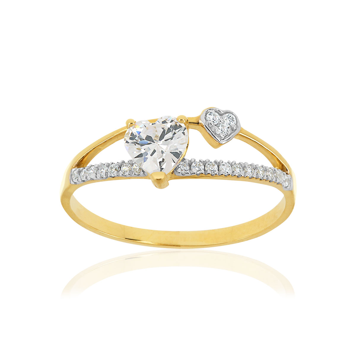 Bague or 375 2 tons coeurs zirconias