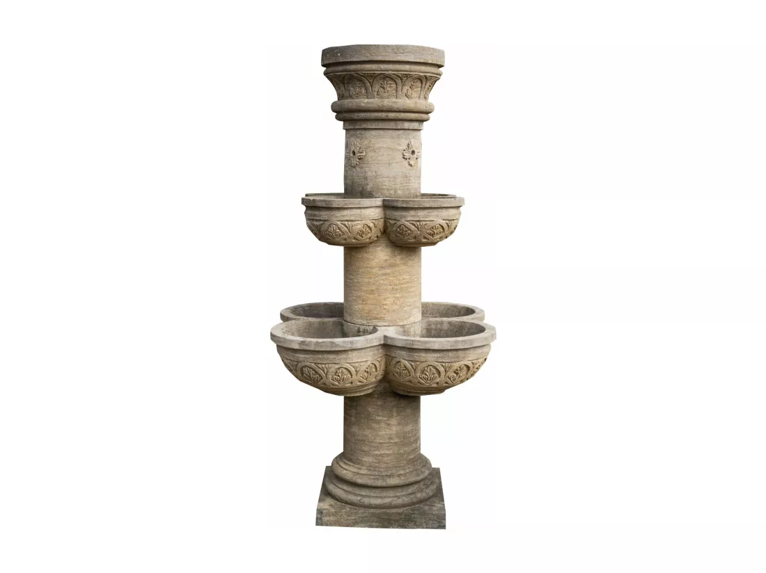 BISCOTTINI Fontaine - Mur en Pierre - Décorative - Fontaine de Jardin - Extérieur - Fontaine Murale - Décoration Murale - Décoration de Jardin - 90x90x160cm - 8 Bassins