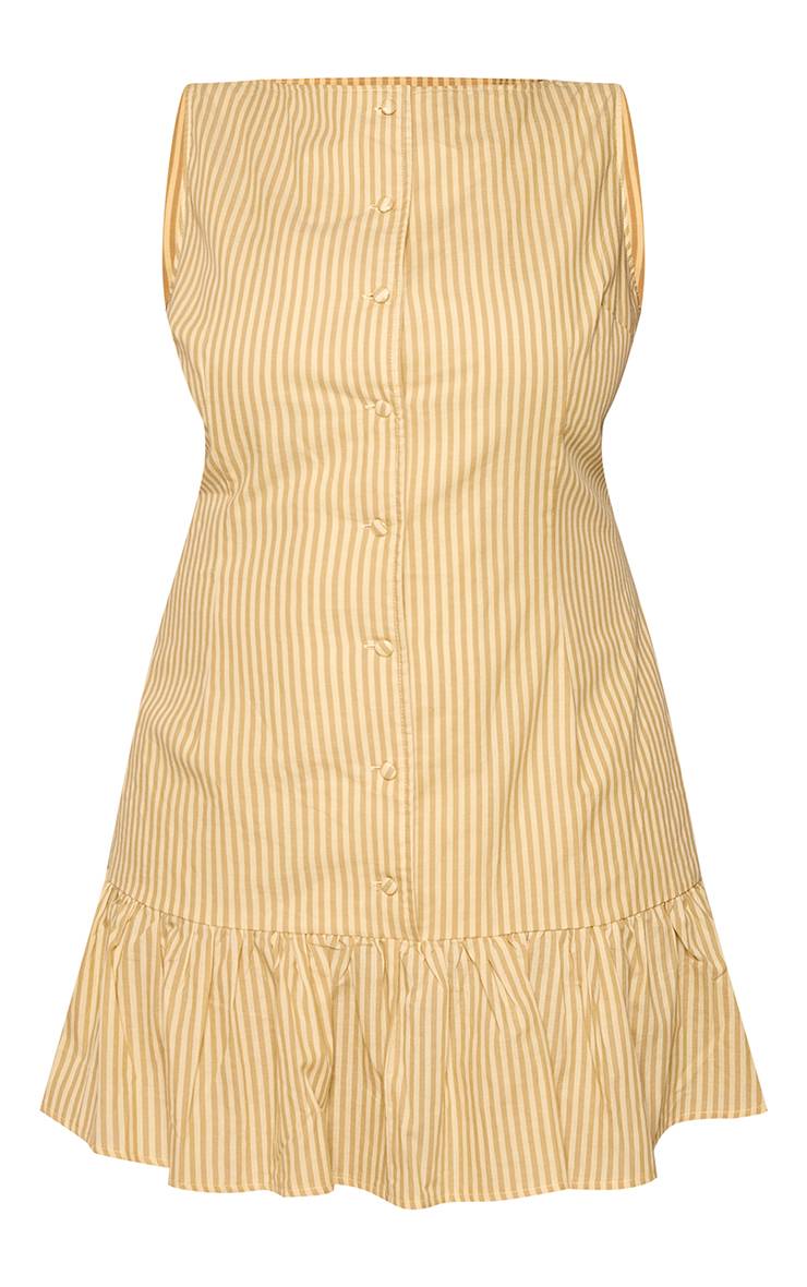 Jaune Robe Moulante Grande Taille À Rayures Avec Détail Boutons Et Ourlet Évasé