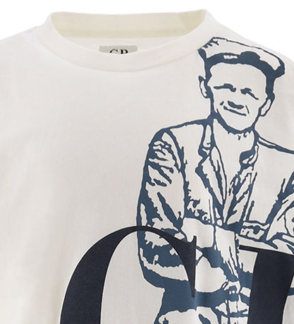 C.P. Company T-Shirt - Gaze White m. Matt Blau/Navy