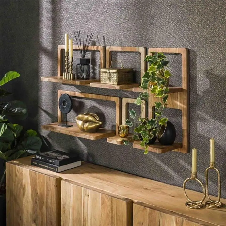 Wandschap Acaciahout - Set van 5 - 30x23x65cm - Curvy