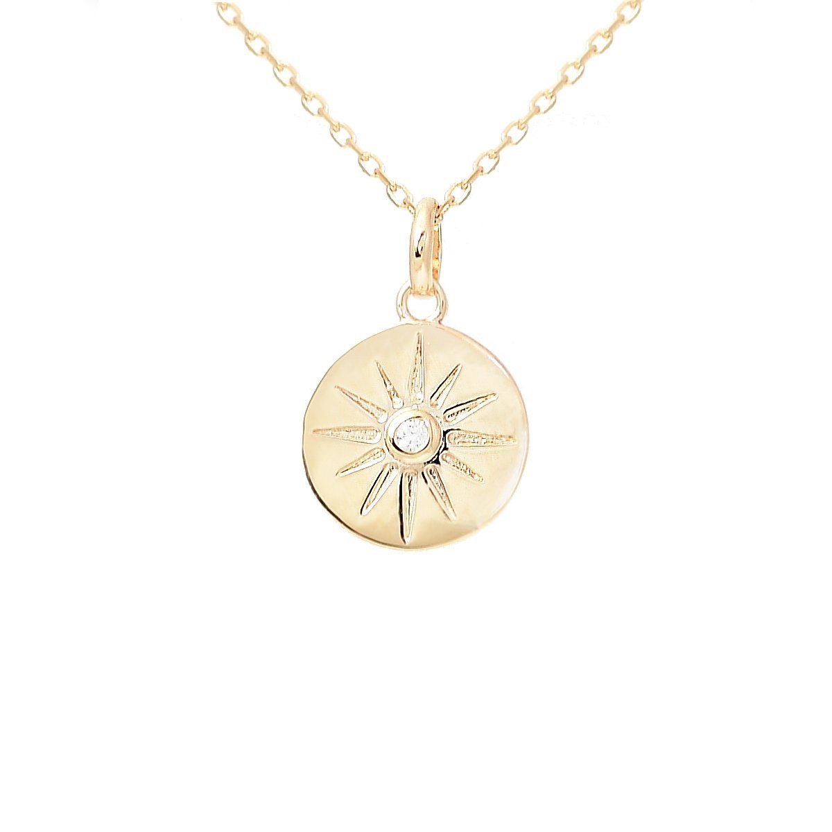 Collier médaille soleil oxyde de zirconium Plaqué OR 750 3 microns