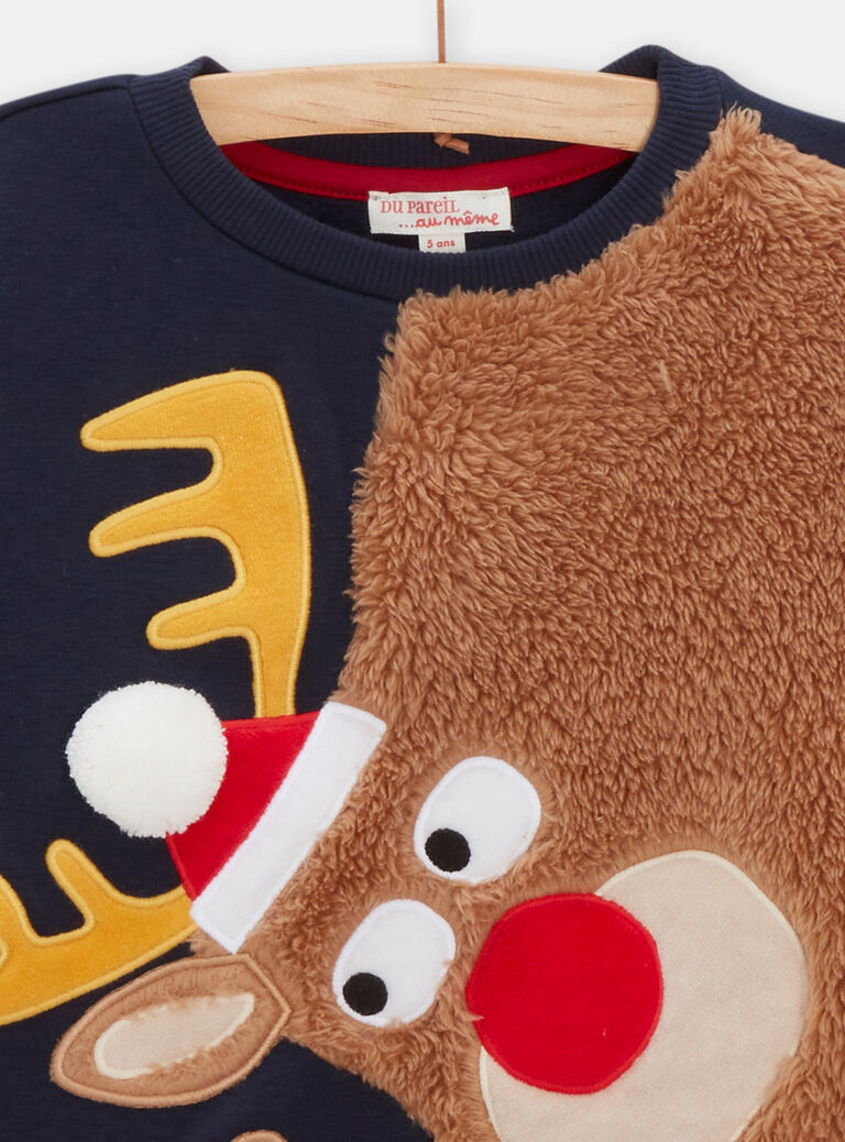 Sweat bleu nuit à motif cerf pour garçon