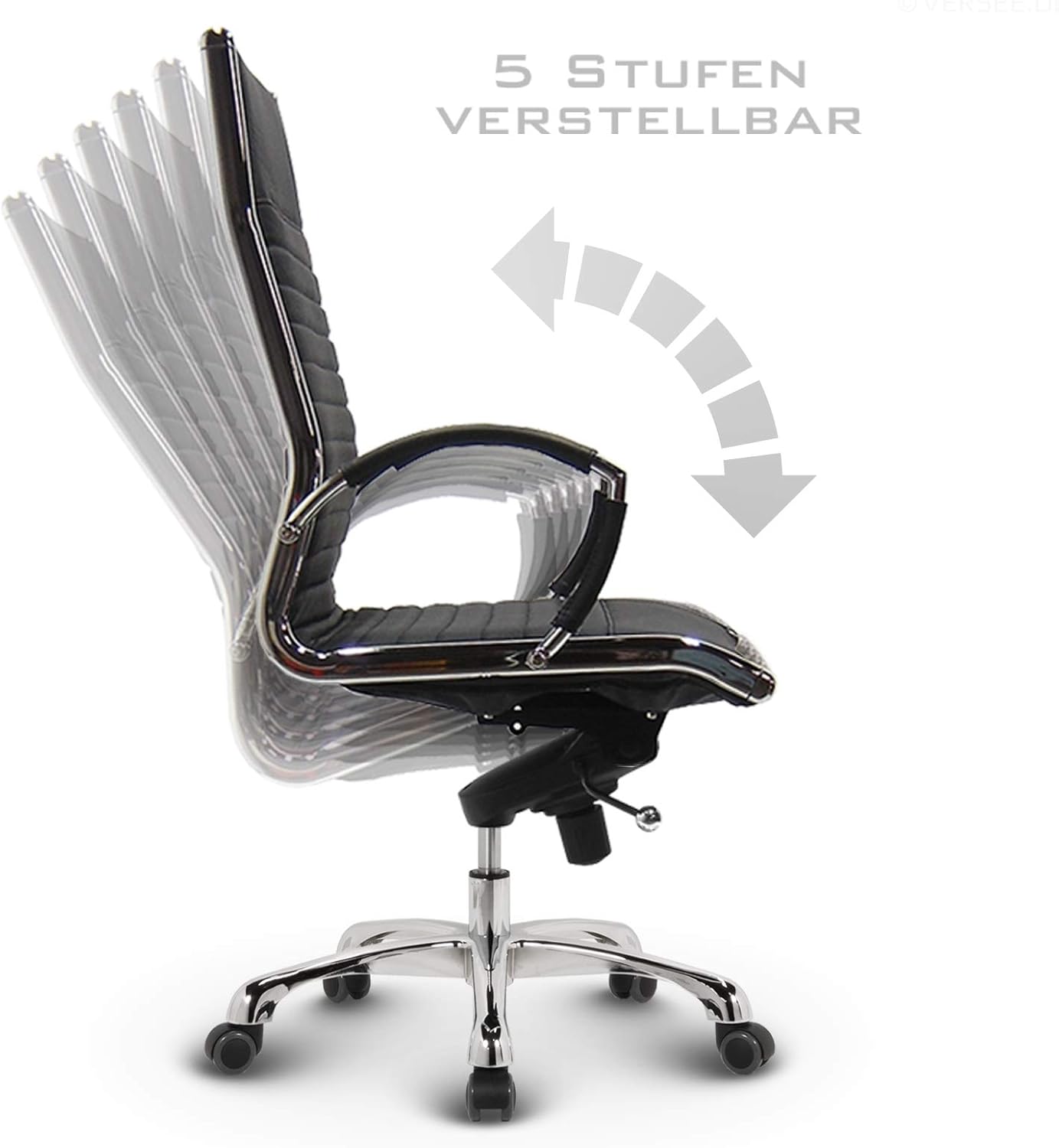 VERSEE Premium Echt-Leder Chefsessel Montreal in Weiss - Ergonomischer Designstuhl für Büro und Home-Office - Sitzhöhe 46-54cm - Belastbar bis 150kg