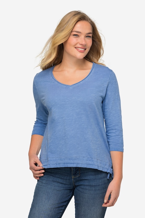 T-Shirt, V-Ausschnitt, Halbarm, Saum mit Raffung OEKO-TEX MIG