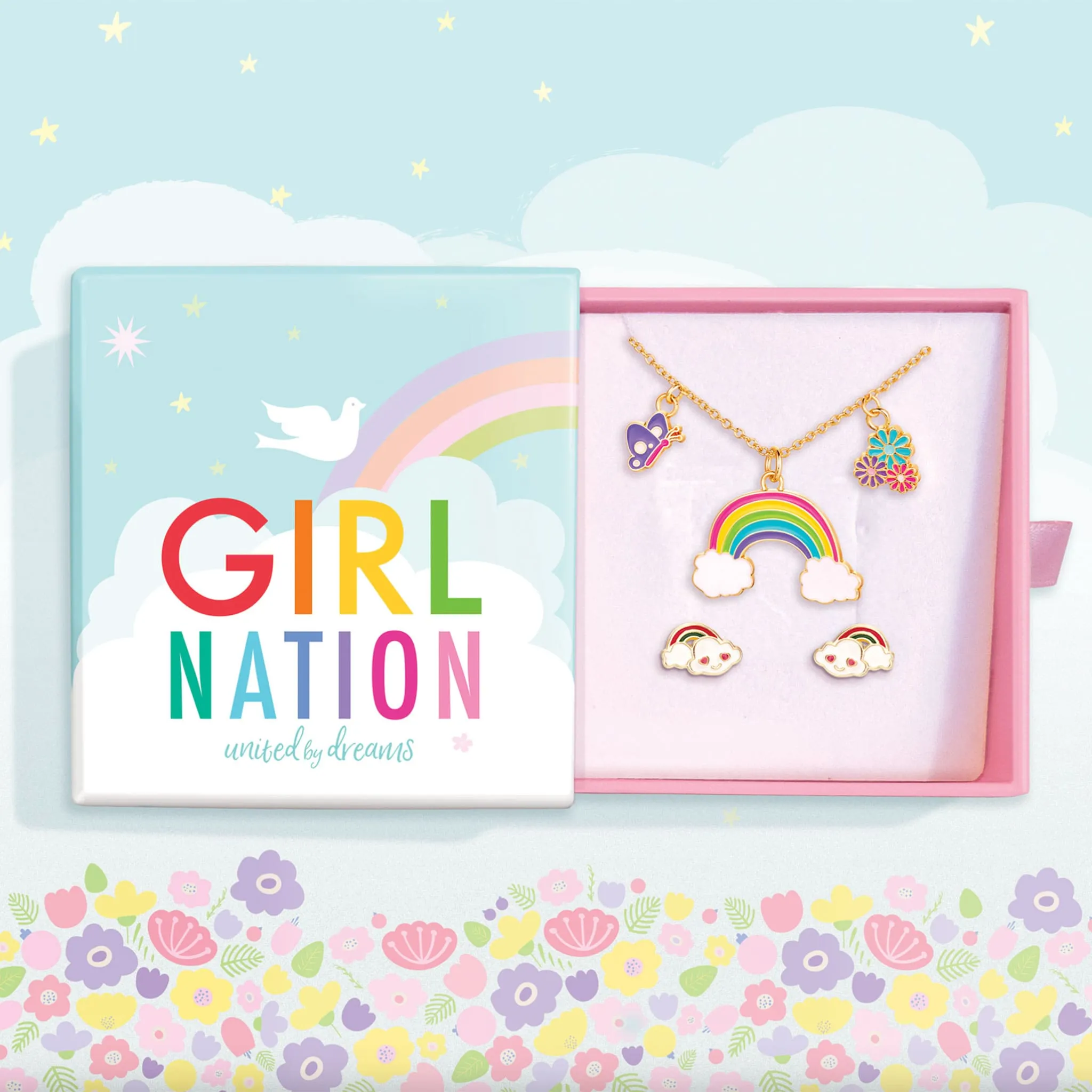 Girl Nation Coffret Cadeau Collier et Boucles d'oreilles de fantaisie - Arc-en-ciel