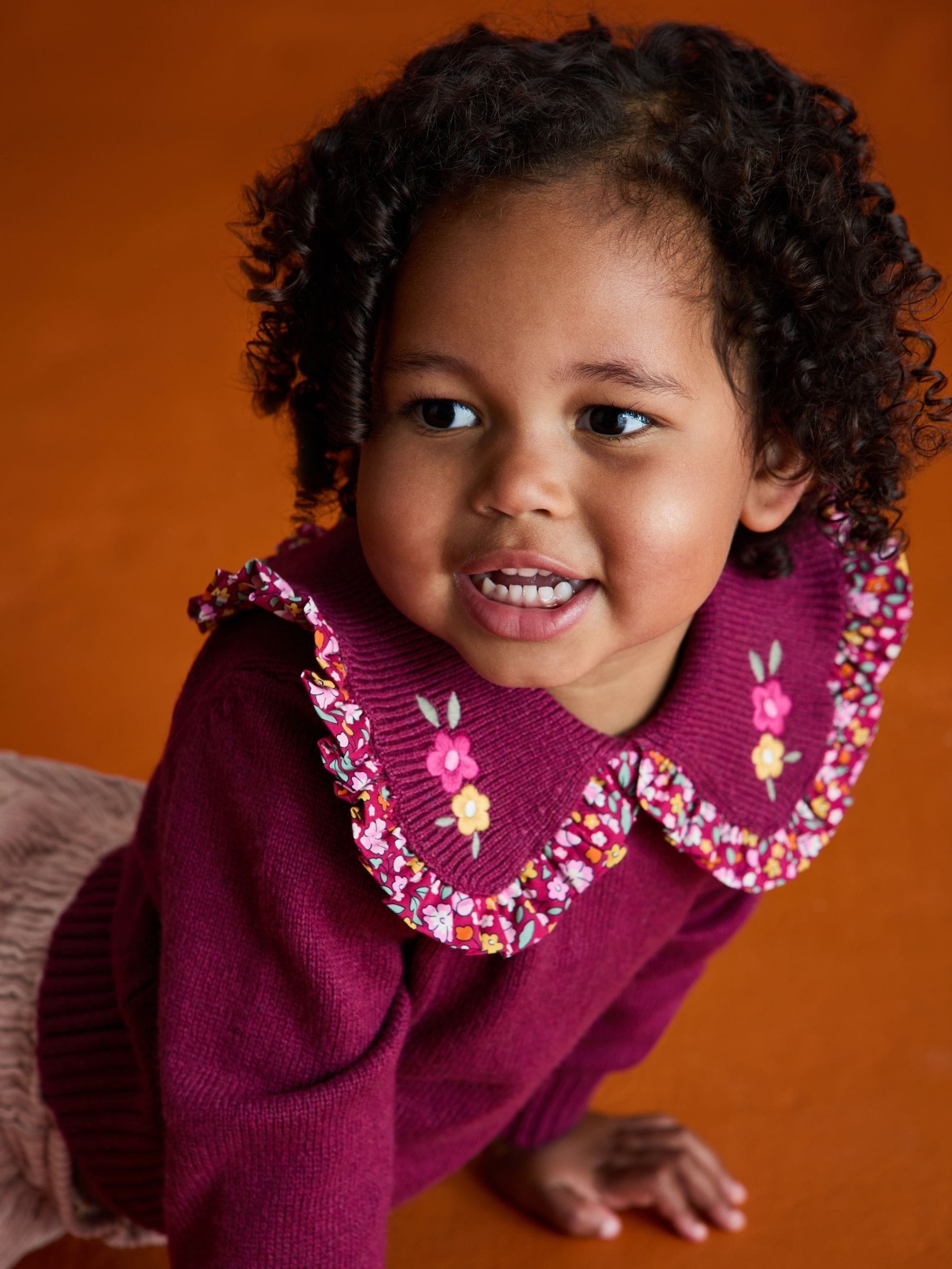 JoJo Maman Bébé Floral Frill Collar Embroidered Jumper
