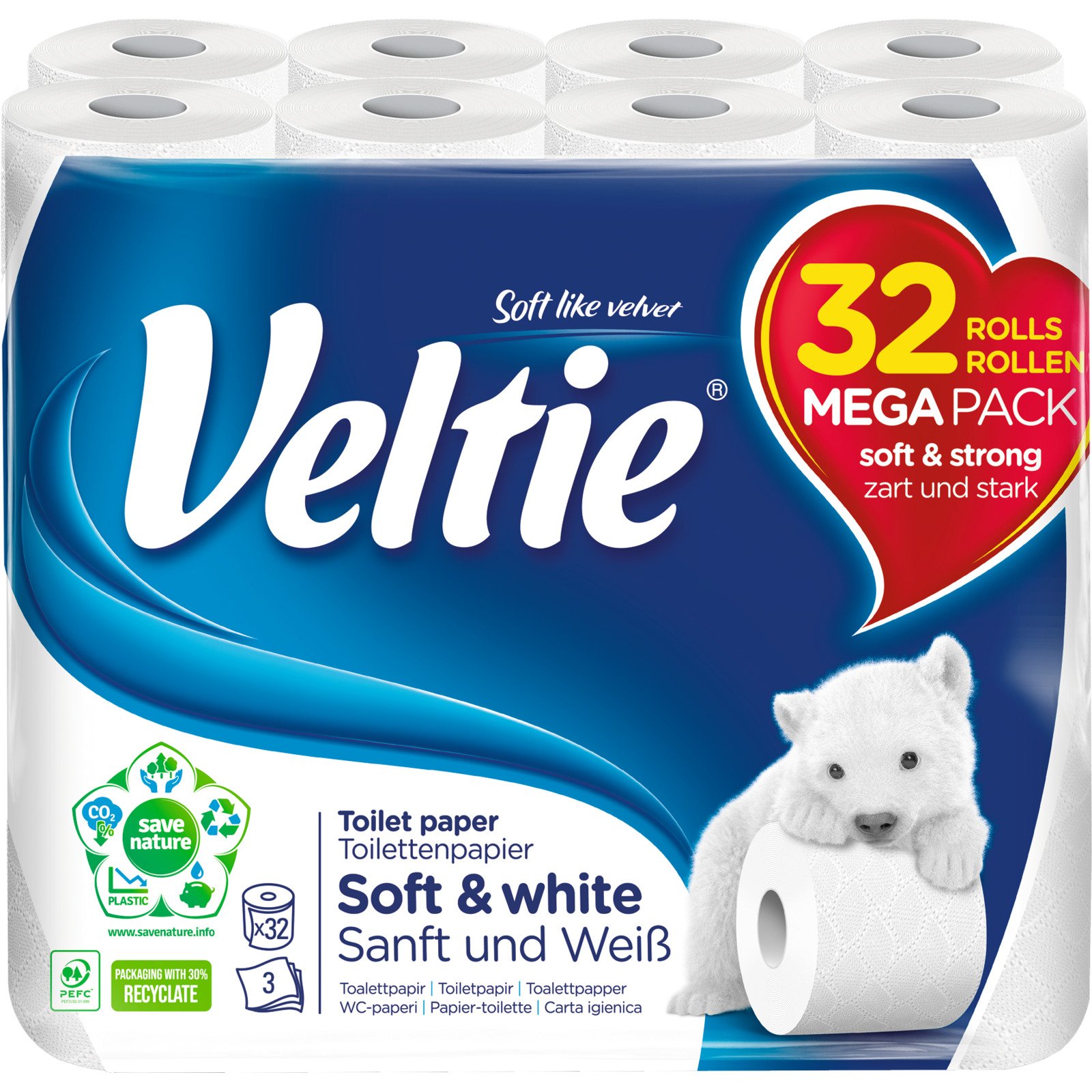 Veltie Toilettenpapier Soft&White 3-lagig 32 Rollen