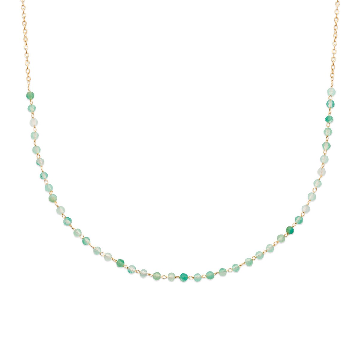 Collier Brillaxis doré perles calcédoine verte