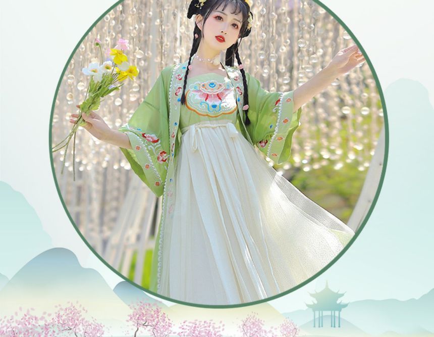 Francoix - Hanfu-kostuumset met gaaspaneel en klokmouwen