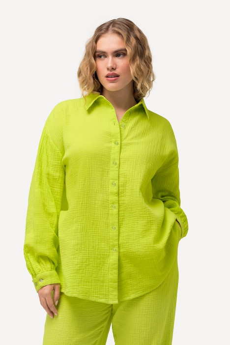 Musselin-Hemdbluse, Oversized, Hemdkragen, Langarm