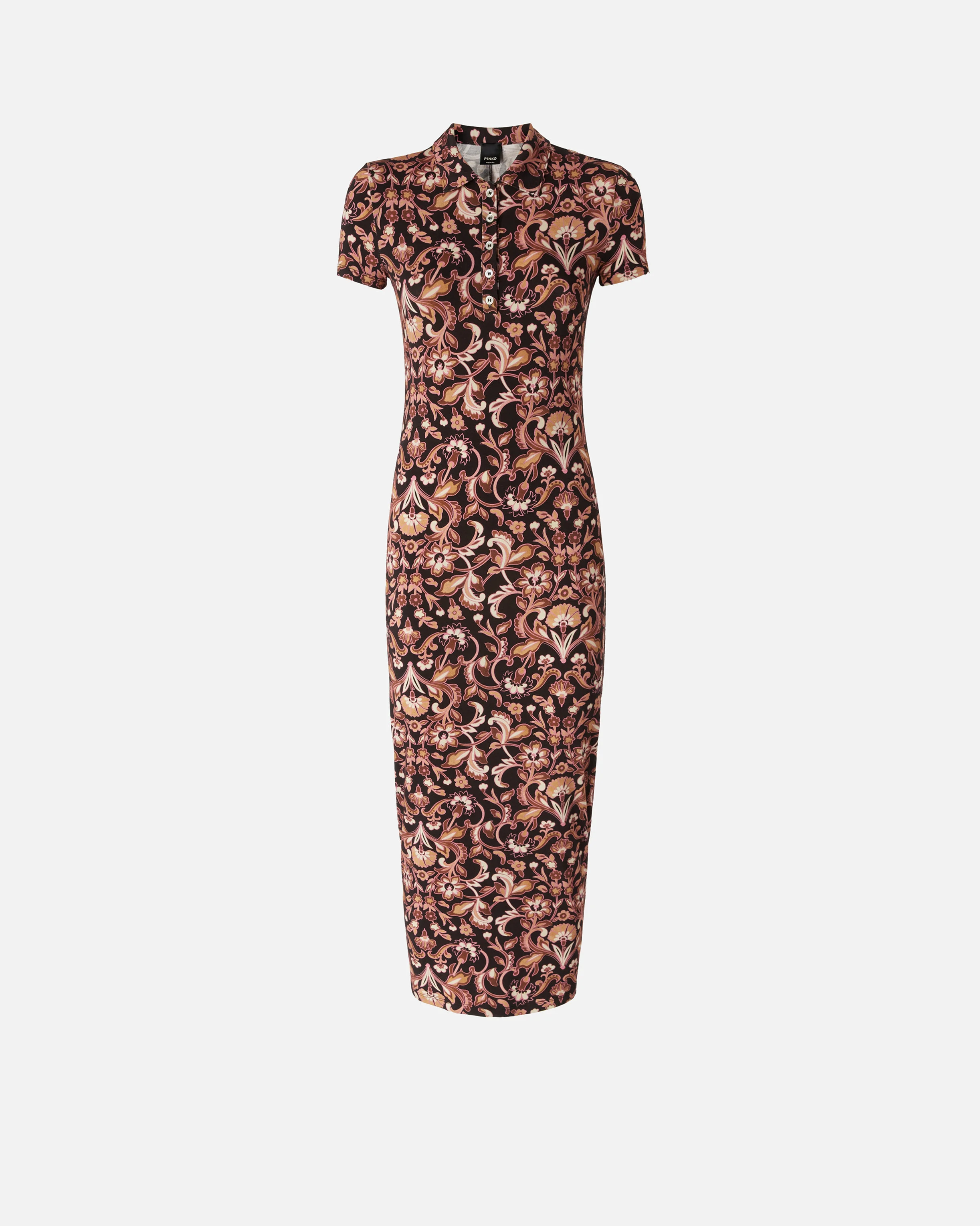Robe longue à fleurs à manches courtes | Marron