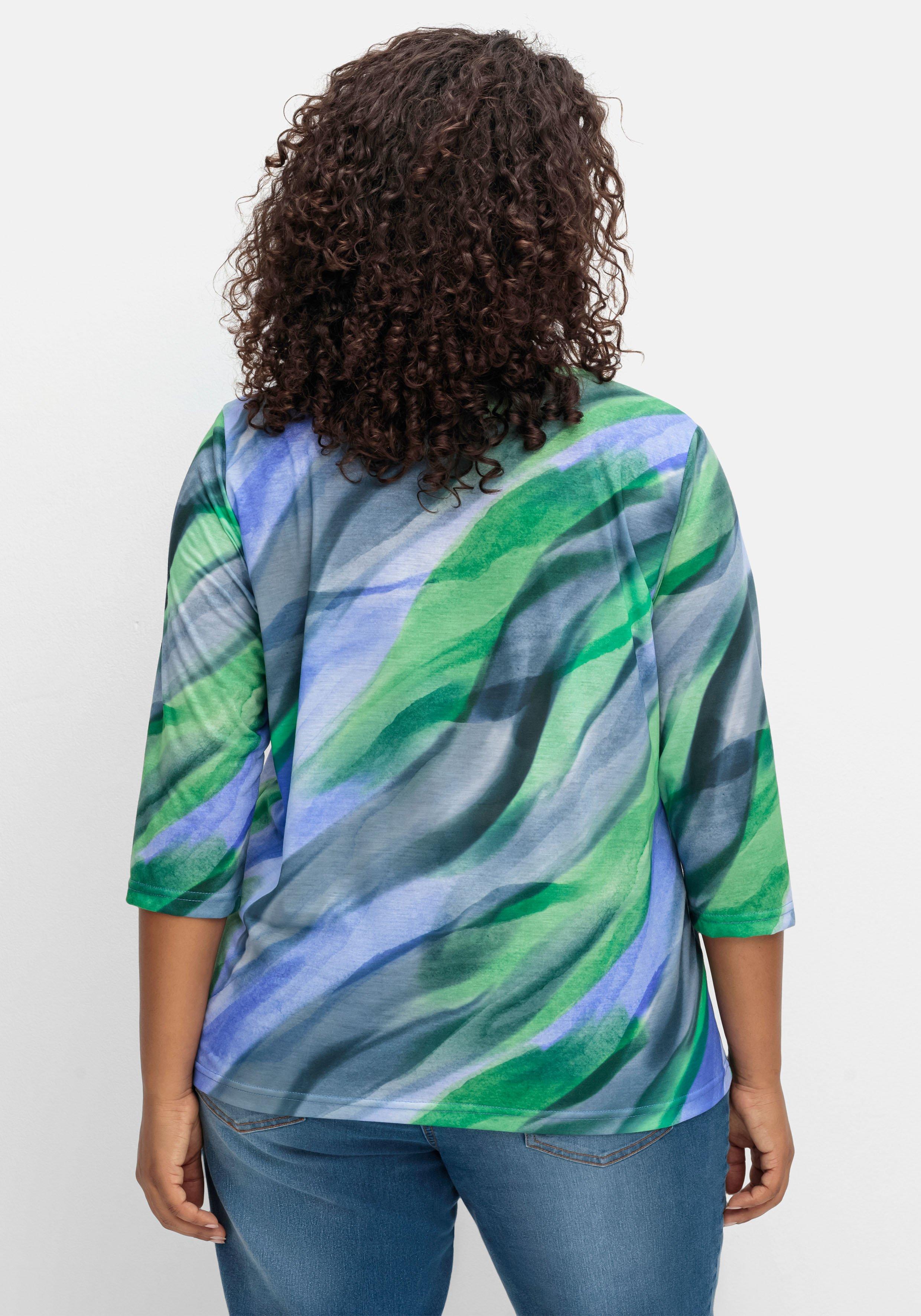3/4-Arm-Shirt mit Alloverdruck in gebatikter Optik