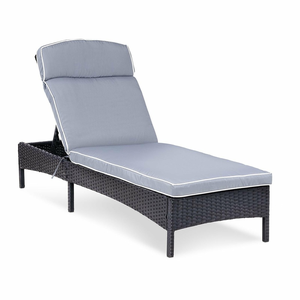 Chaise longue de jardin transat de plage bain de soleil bronzage en rotin avec coussin (armature en acier, coussin confortabl
